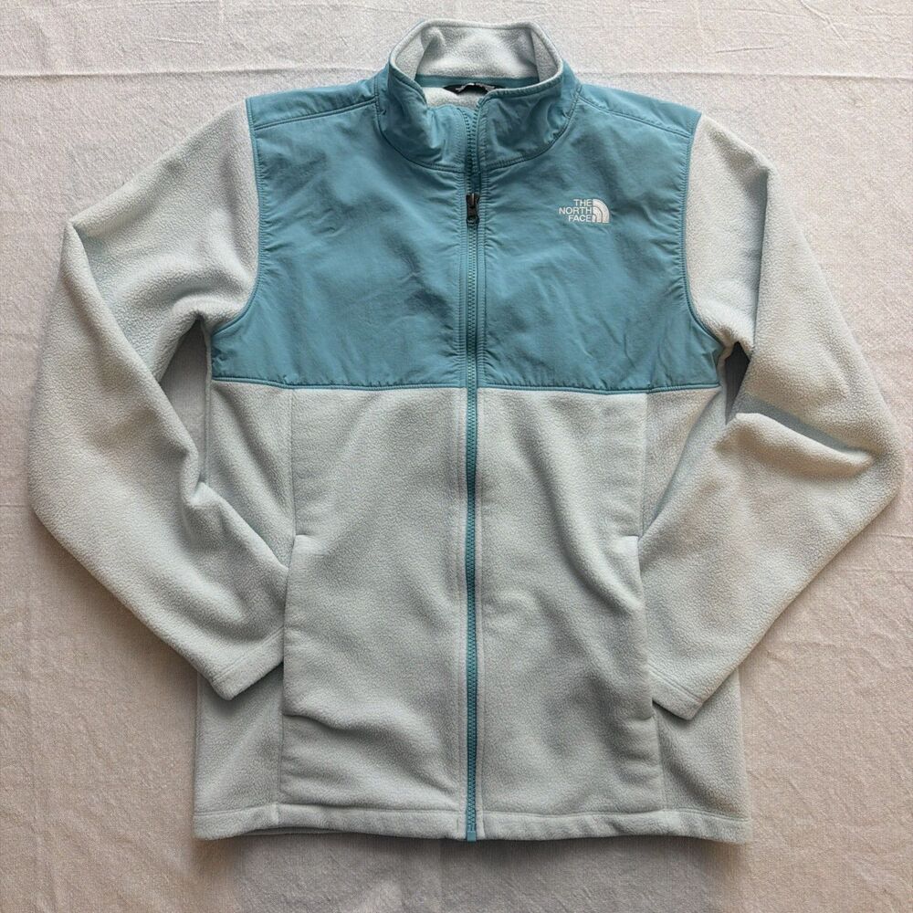 The North Face 2 Tone Light Blue Tundra Full Zip Fleece Jacket Size Young XL/TG